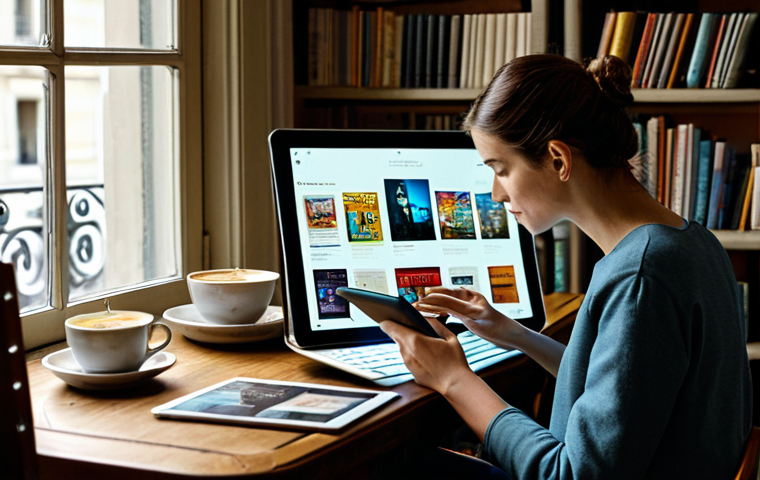 A person crafting a detailed film profile on a tablet**
"A person sits at a cozy Parisian café table, fully clothed in stylish, casual attire, carefully selecting film genres and rating movies on a tablet. In the background, soft morning light streams through the window, illuminating bookshelves filled with DVDs and film books. Perfect anatomy, correct proportions, well-formed hands, proper finger count. Safe for work, appropriate content, fully clothed, modest, professional photography, family-friendly."
**