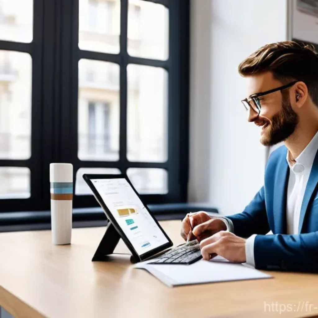 디지털 기술 활용법 - **"A vibrant illustration of a young French professional, in their late 20s, confidently navigating ...